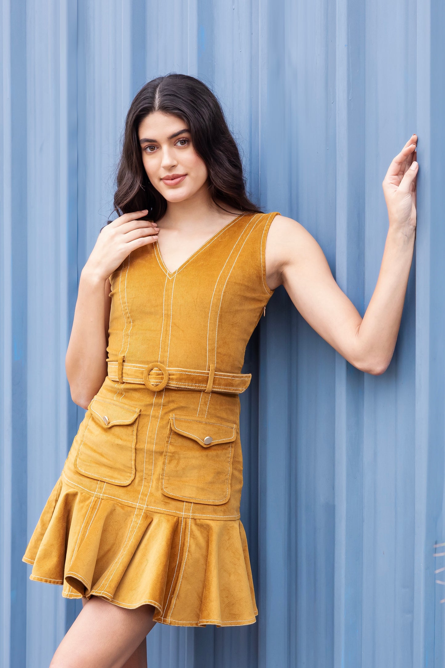 Mustard Charm Corduroy Mini Dress
