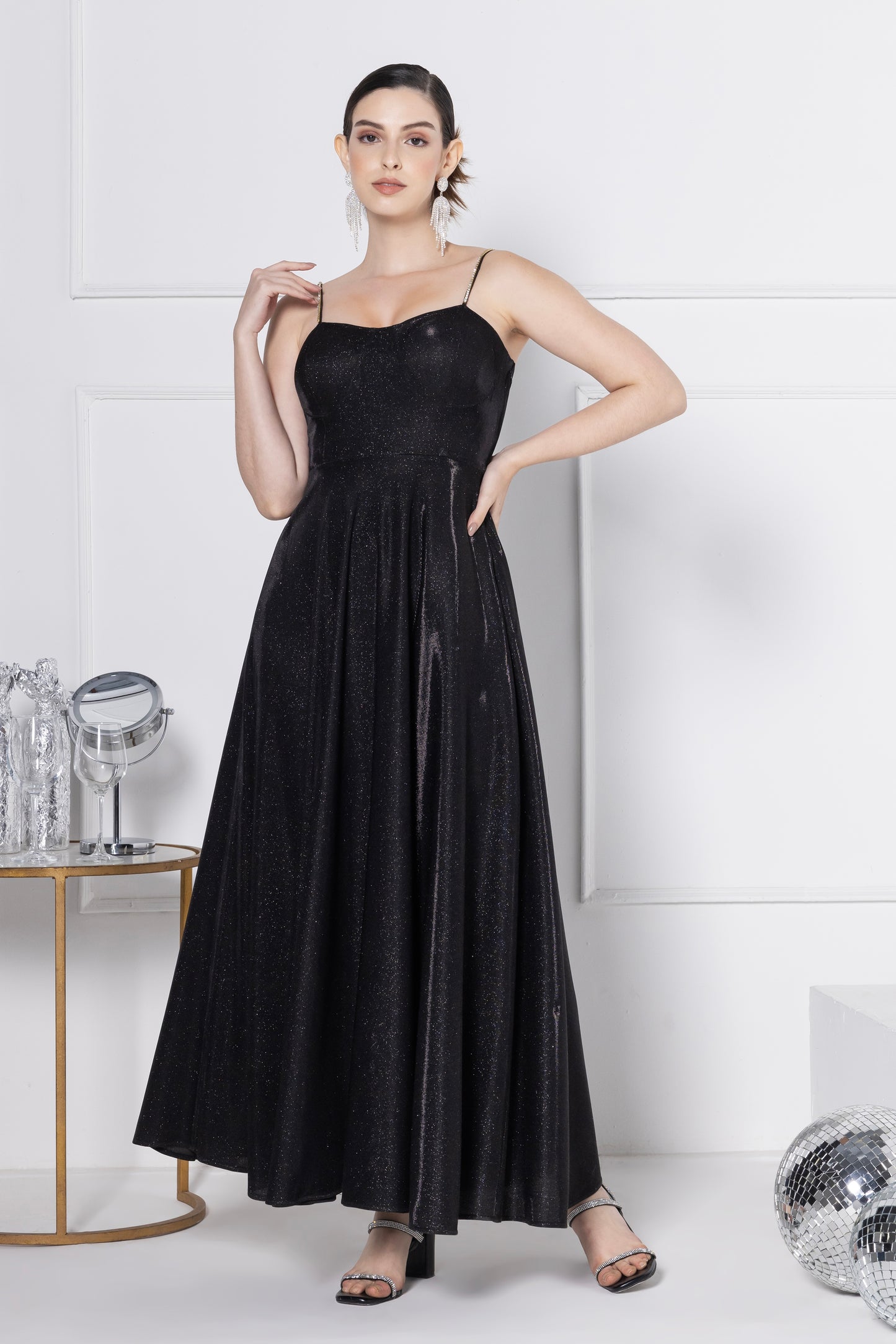 Noir Glitz Elegance Maxi Dress