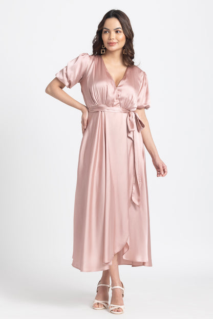 Rose Gold Surplice Midi Dress