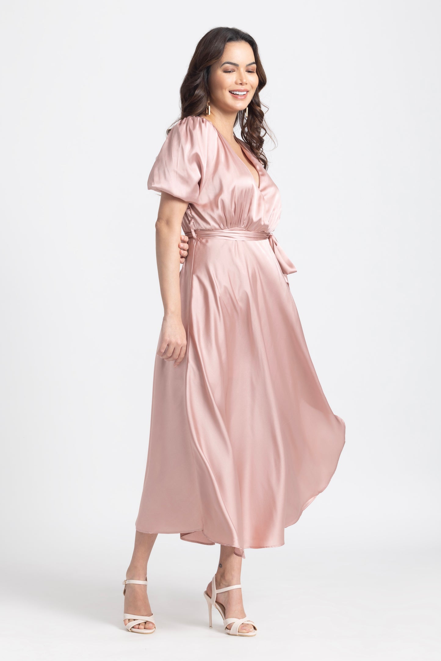 Rose Gold Surplice Midi Dress