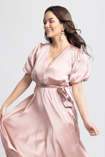 Rose Gold Surplice Midi Dress