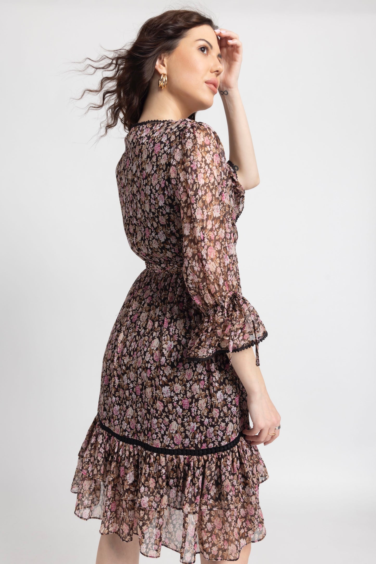 Cocoa Blossom Surplice Mini Dress