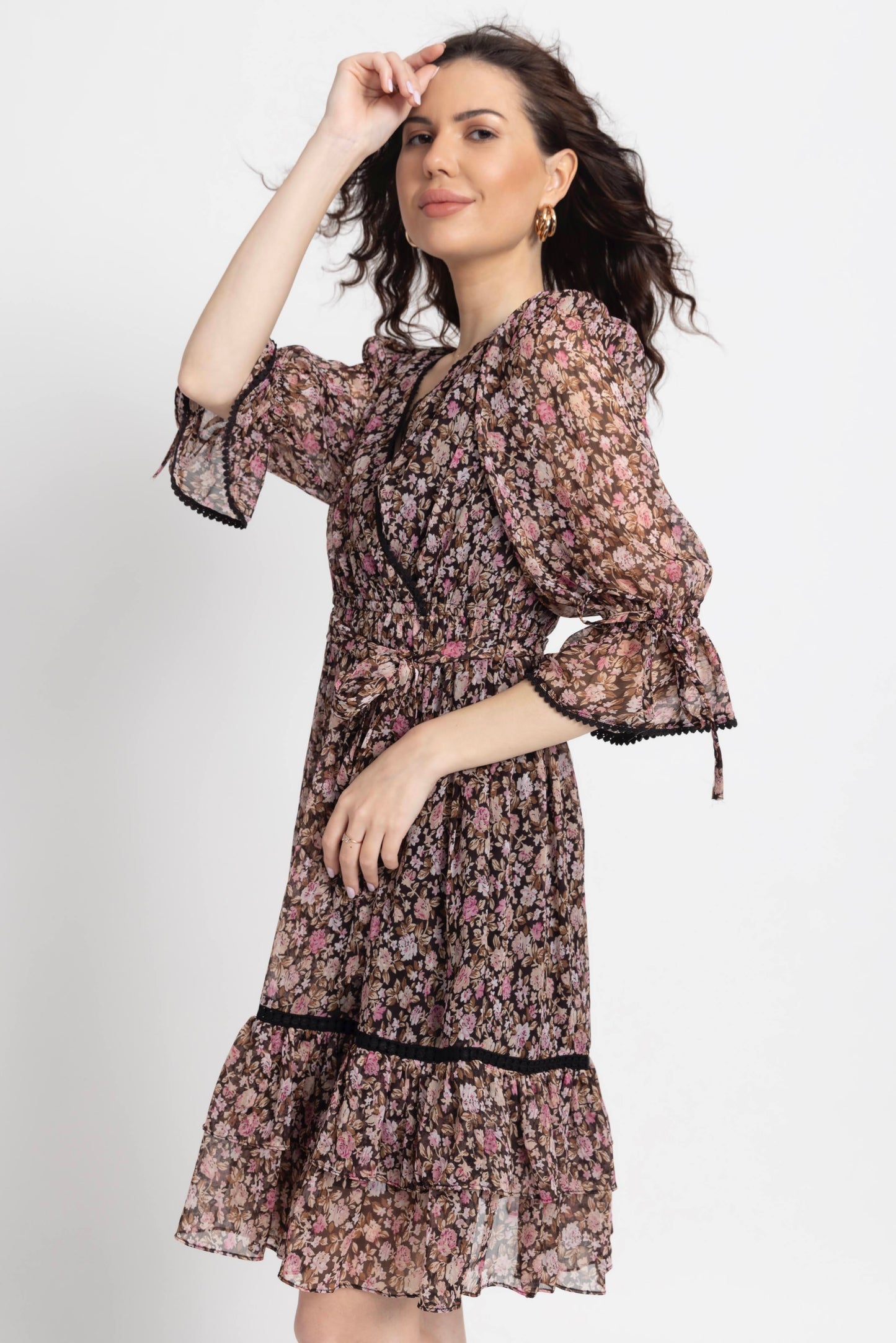 Cocoa Blossom Surplice Mini Dress