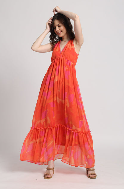 Playful Orange Surplice Maxi Dress