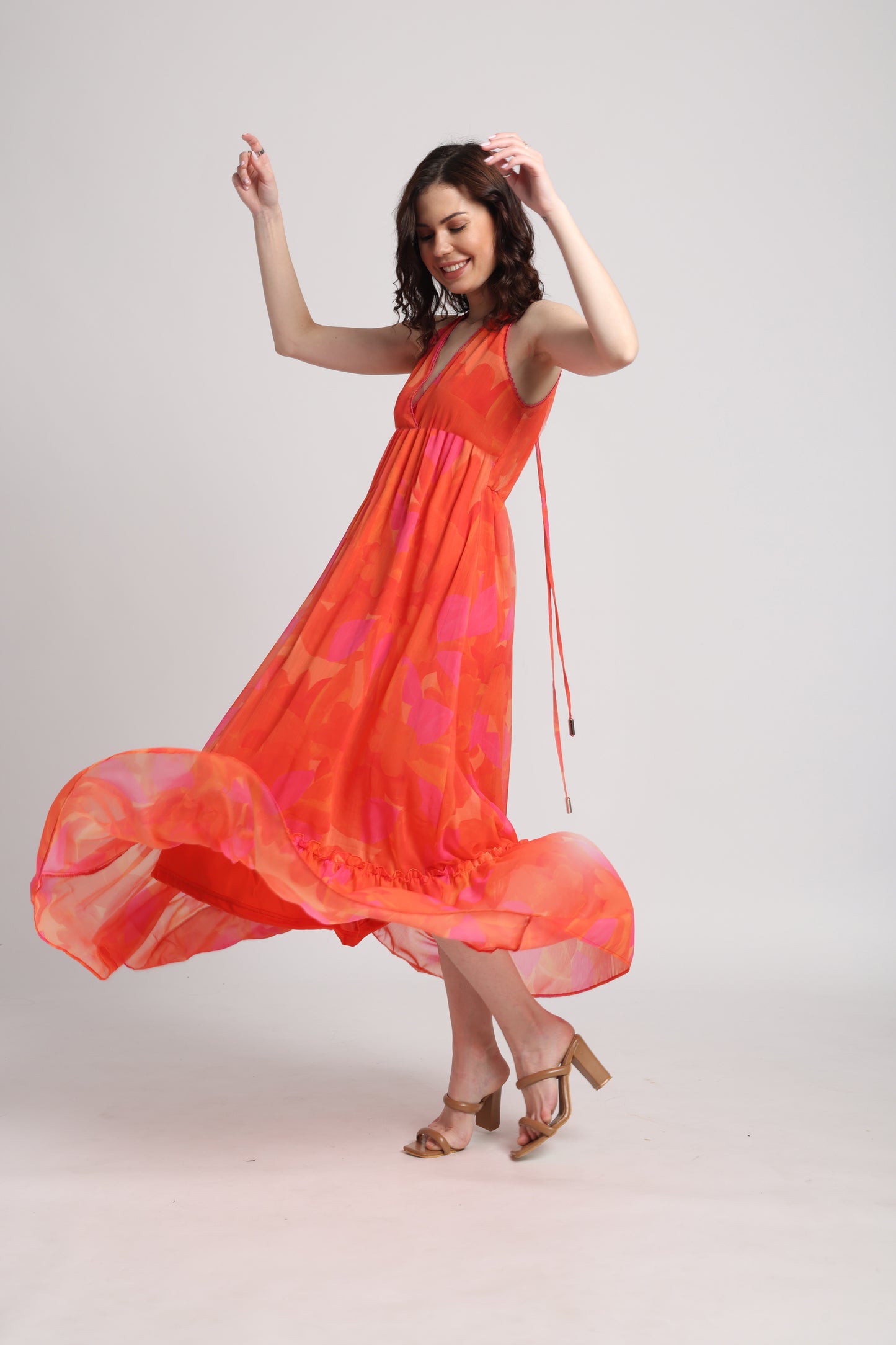 Playful Orange Surplice Maxi Dress