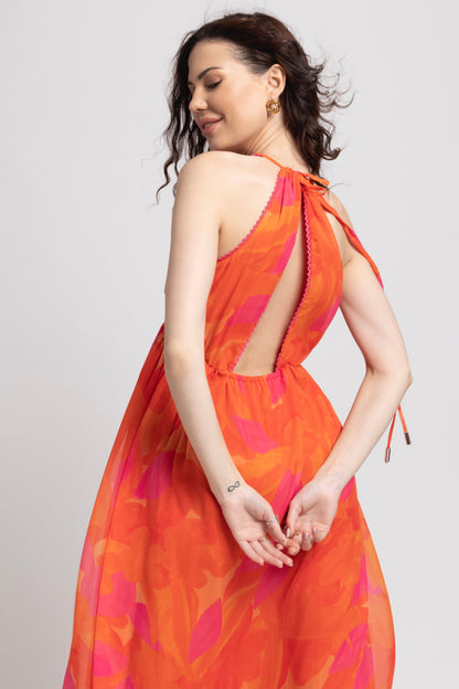 Playful Orange Surplice Maxi Dress