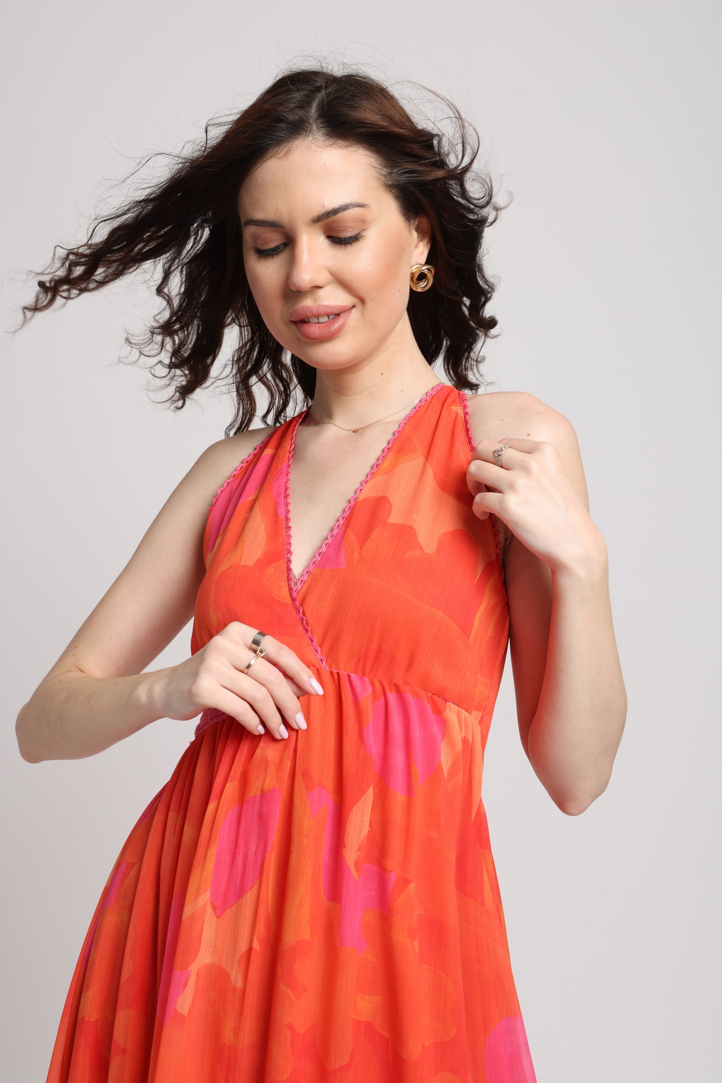 Playful Orange Surplice Maxi Dress