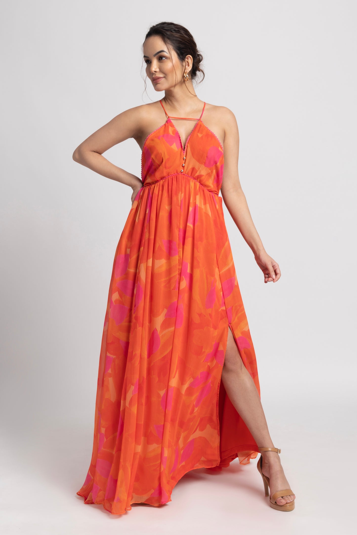 Playful Orange Strap Maxi Dress