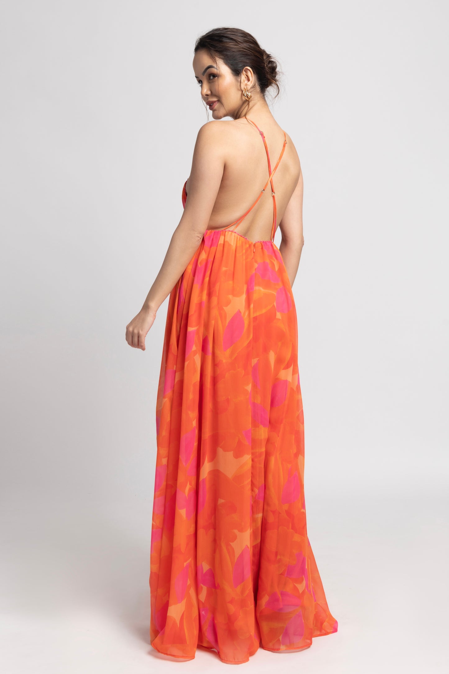 Playful Orange Strap Maxi Dress