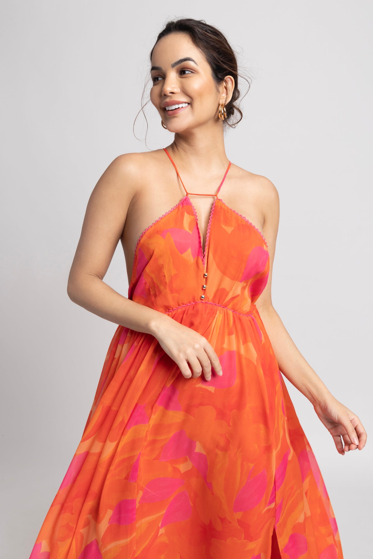 Playful Orange Strap Maxi Dress