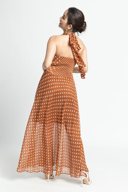 Brown Polka Maxi Dress