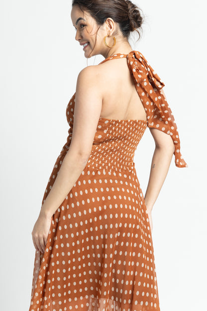 Brown Polka Maxi Dress