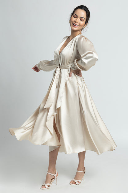 Creamy Surplice Midi Dress