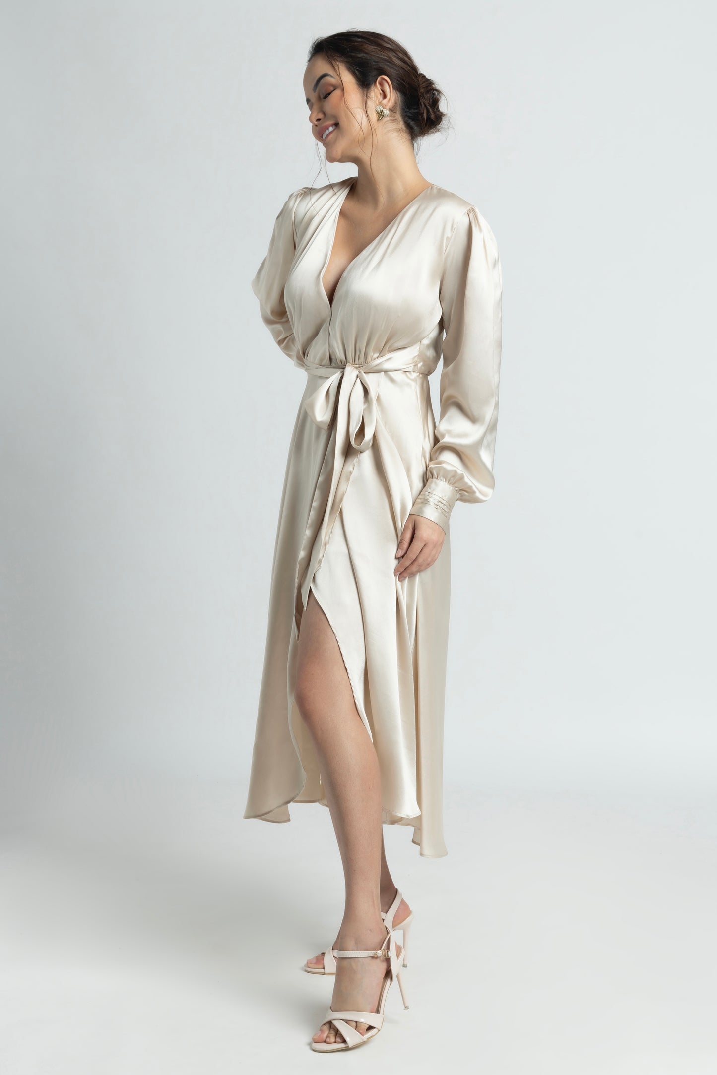 Creamy Surplice Midi Dress