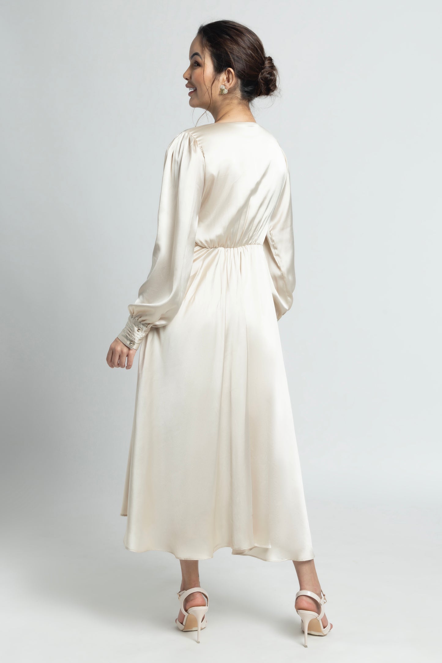 Creamy Surplice Midi Dress