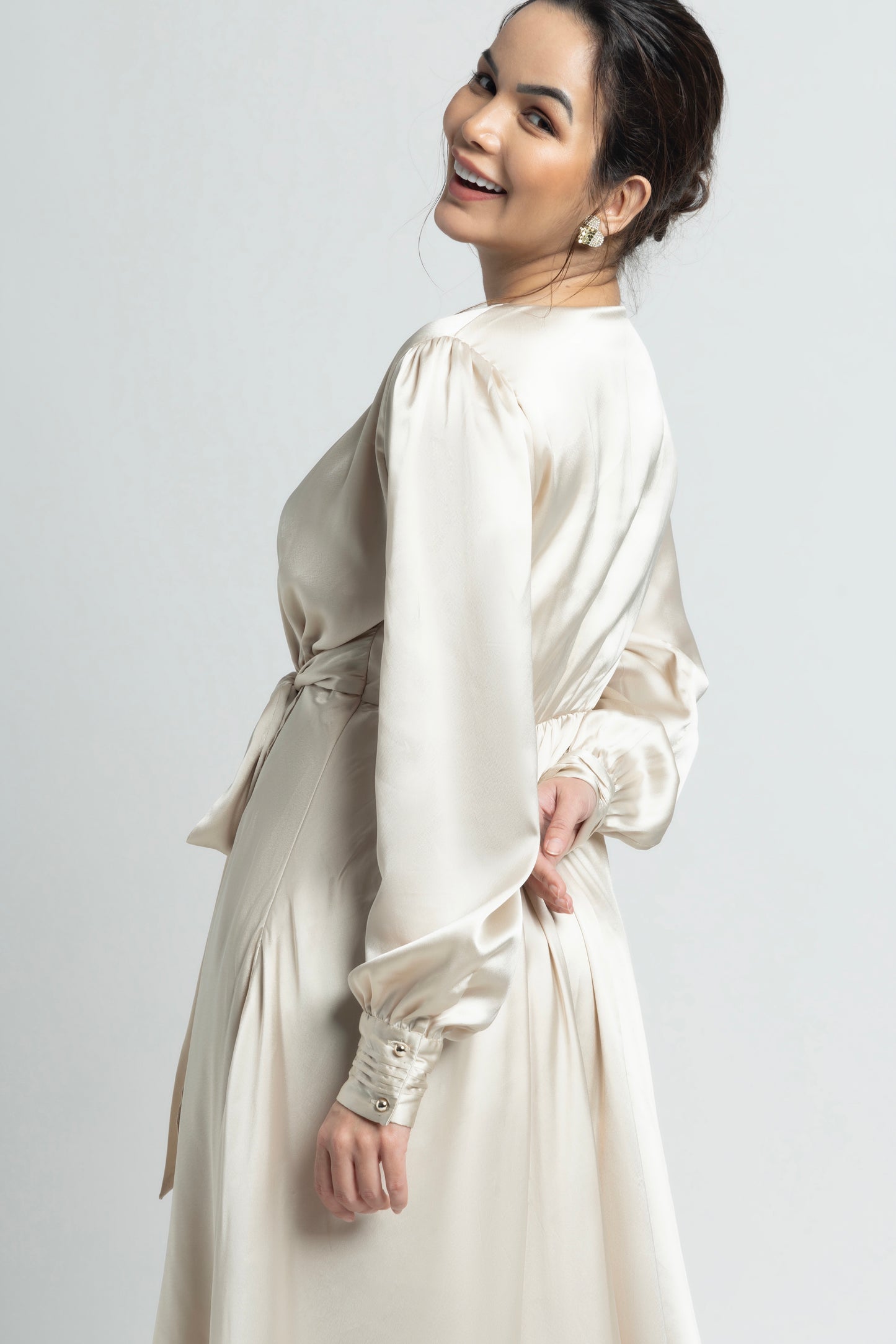 Creamy Surplice Midi Dress