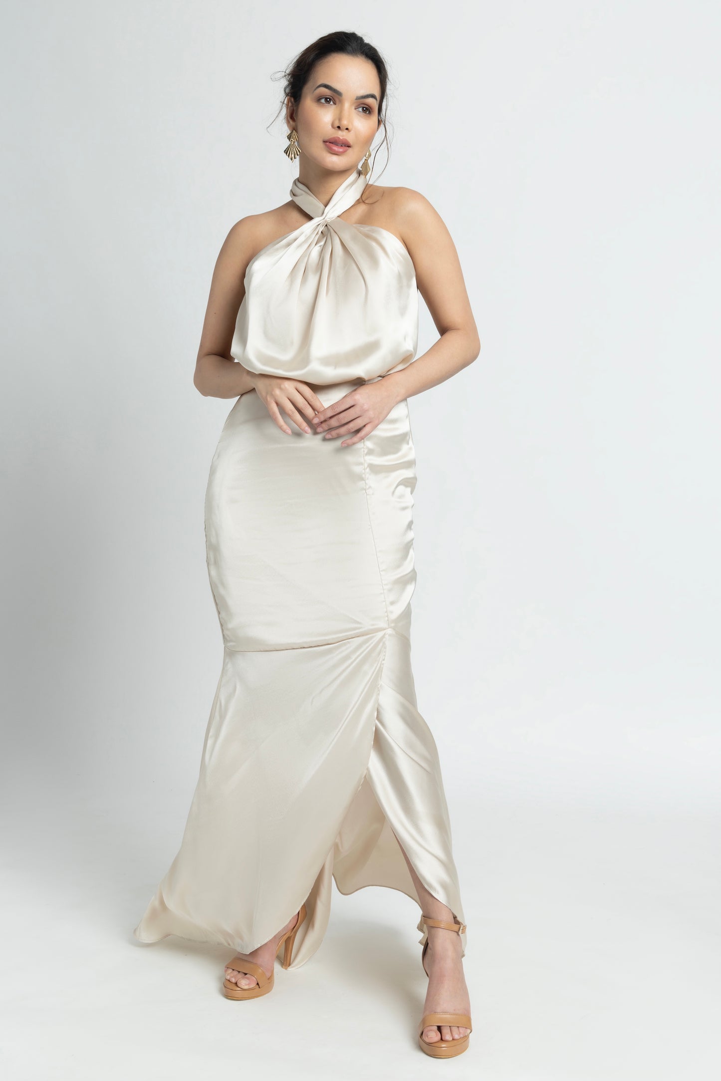 Creamy Halter Maxi Dress