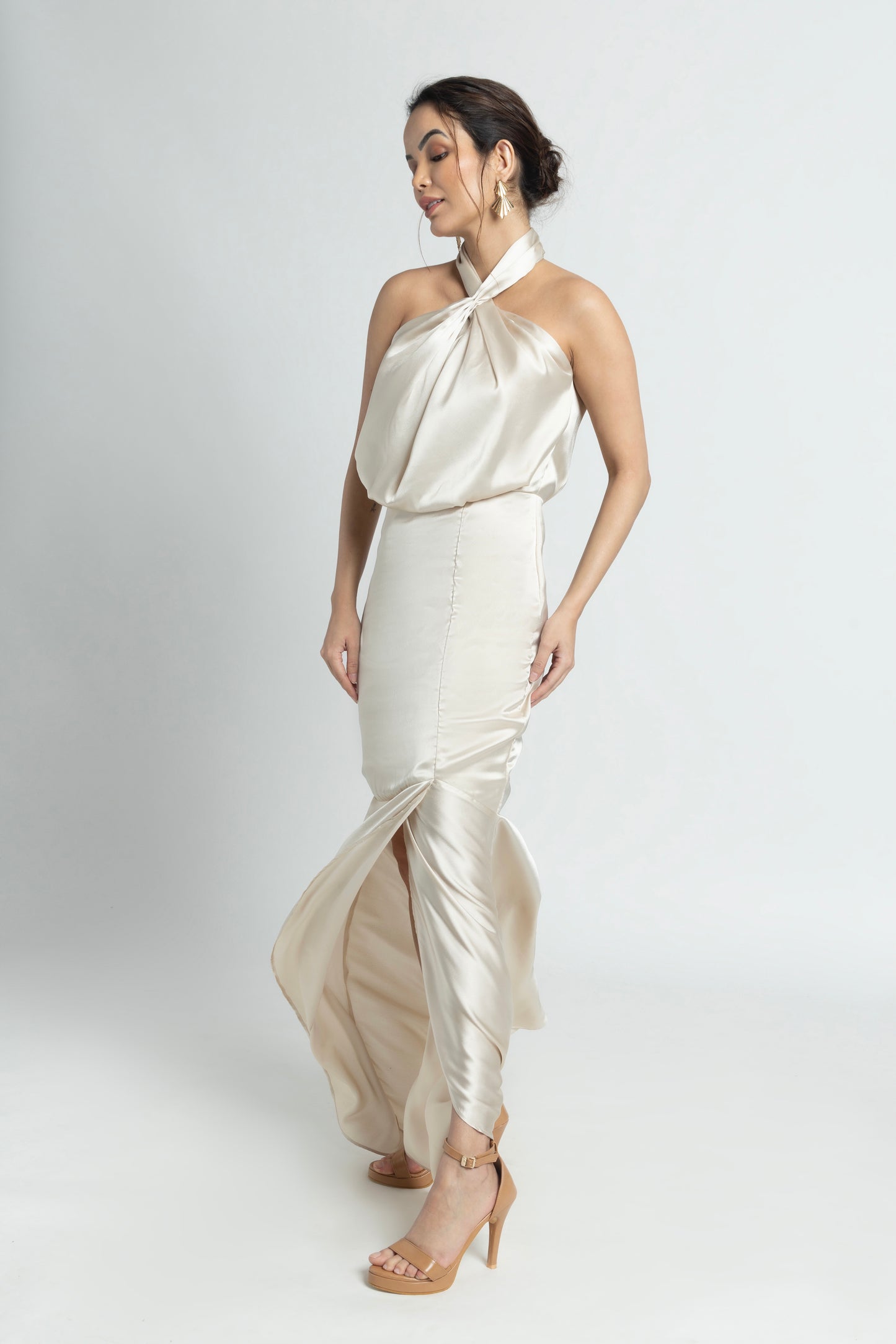 Creamy Halter Maxi Dress