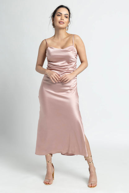 Rose Gold Cowl Midi Dress