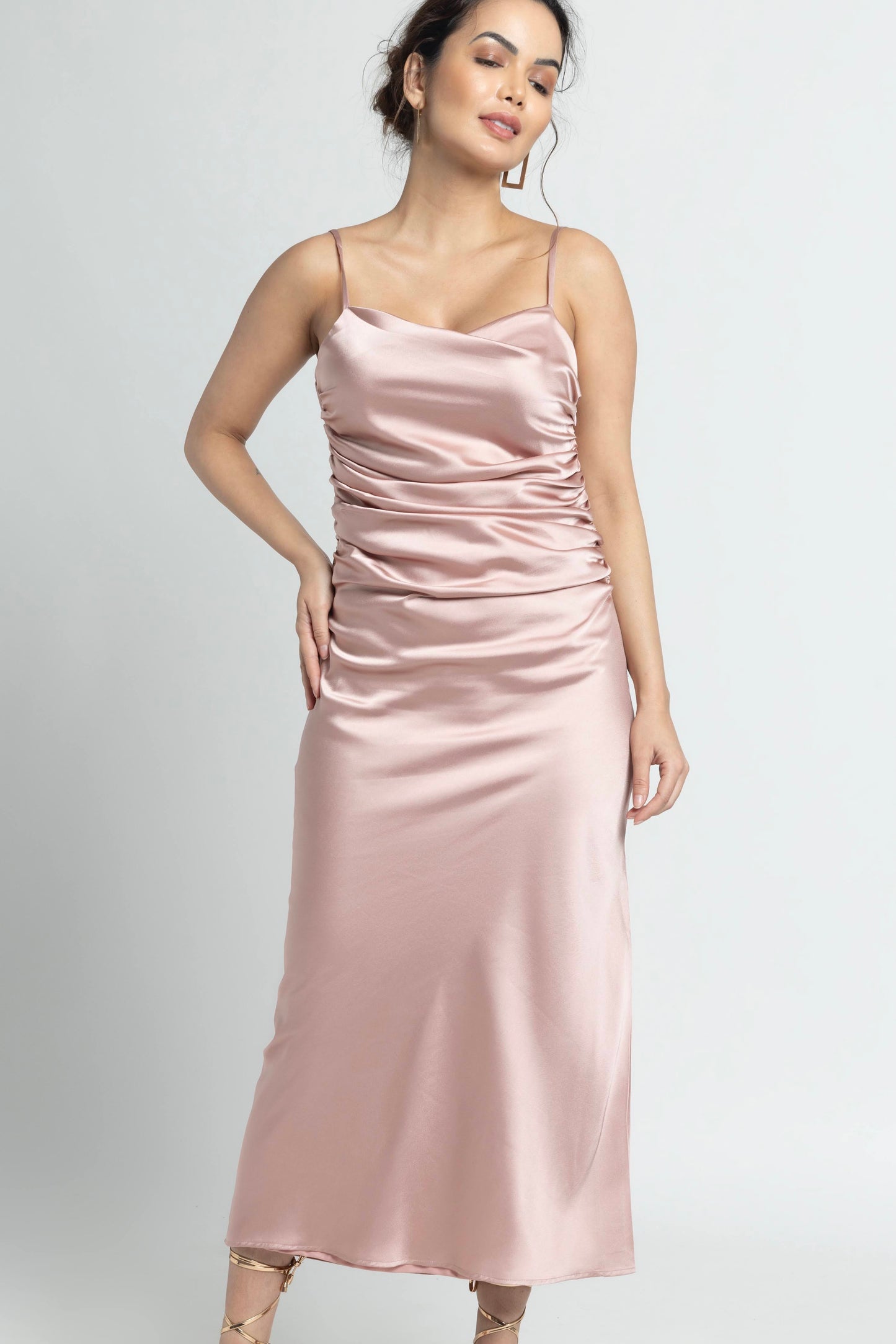 Rose Gold Cowl Midi Dress