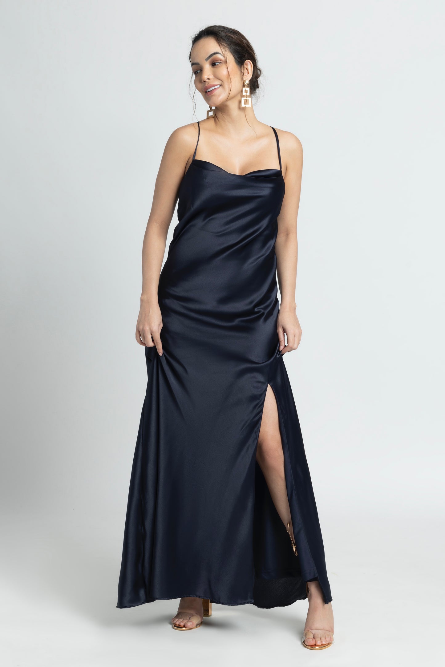 Navy Nights Cowl Maxi Dress