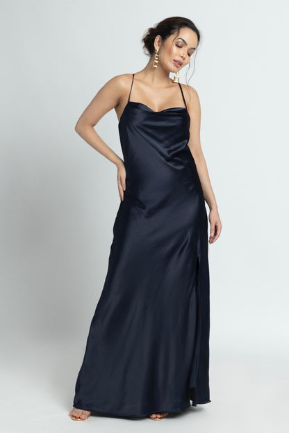 Navy Nights Cowl Maxi Dress