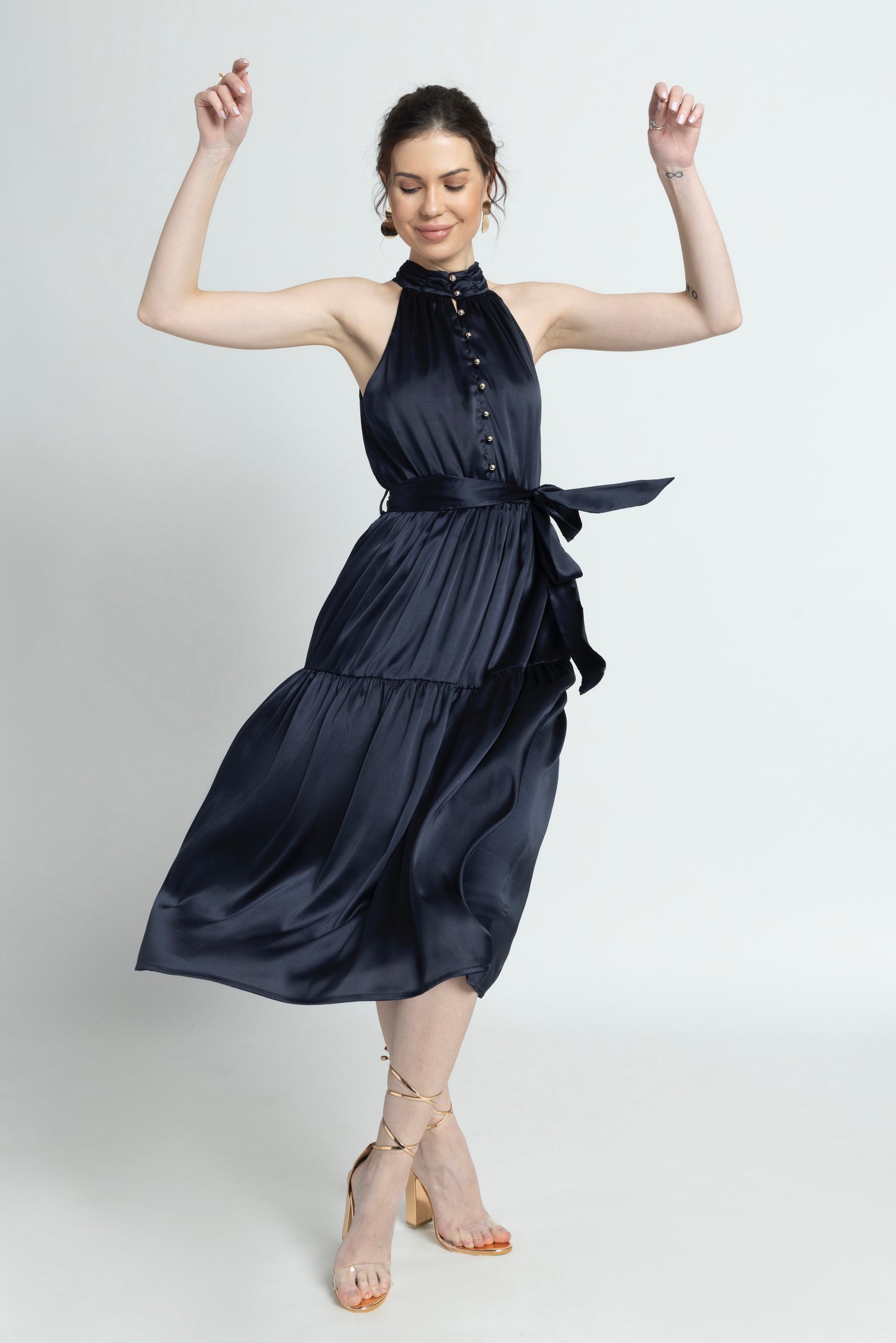 Navy Nights Halterneck Midi Dress