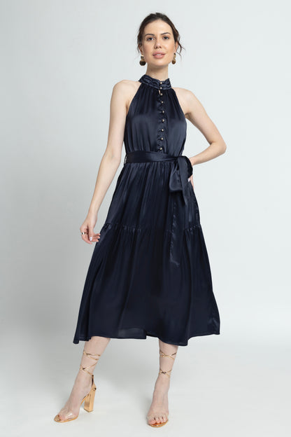 Navy Nights Halterneck Midi Dress