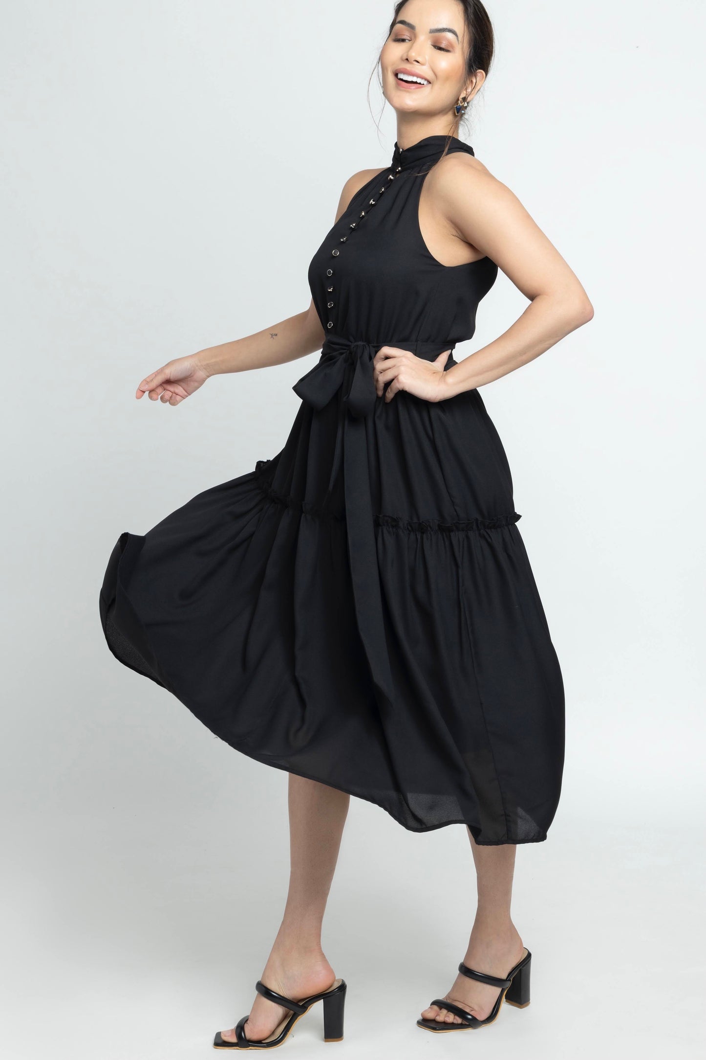 Midnight black Halterneck Midi Dress