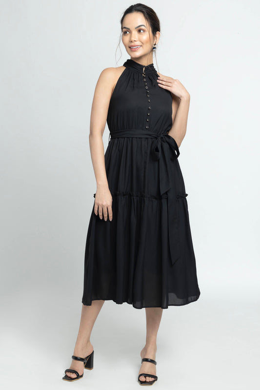 Midnight black Halterneck Midi Dress