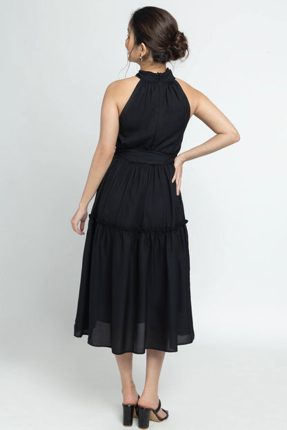 Midnight black Halterneck Midi Dress