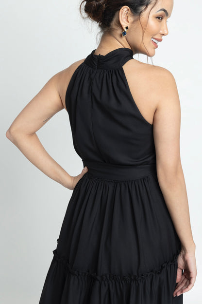 Midnight black Halterneck Midi Dress