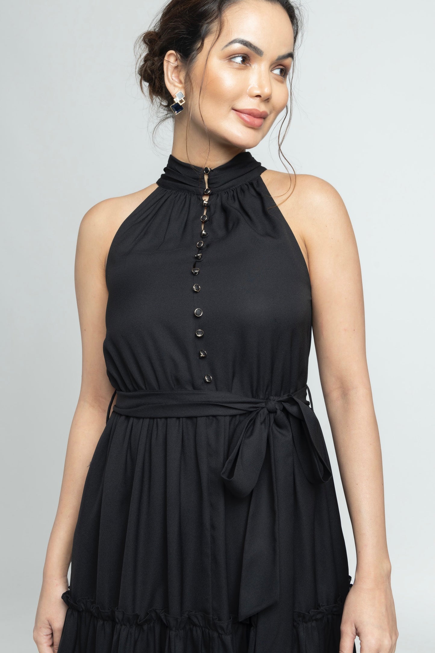 Midnight black Halterneck Midi Dress