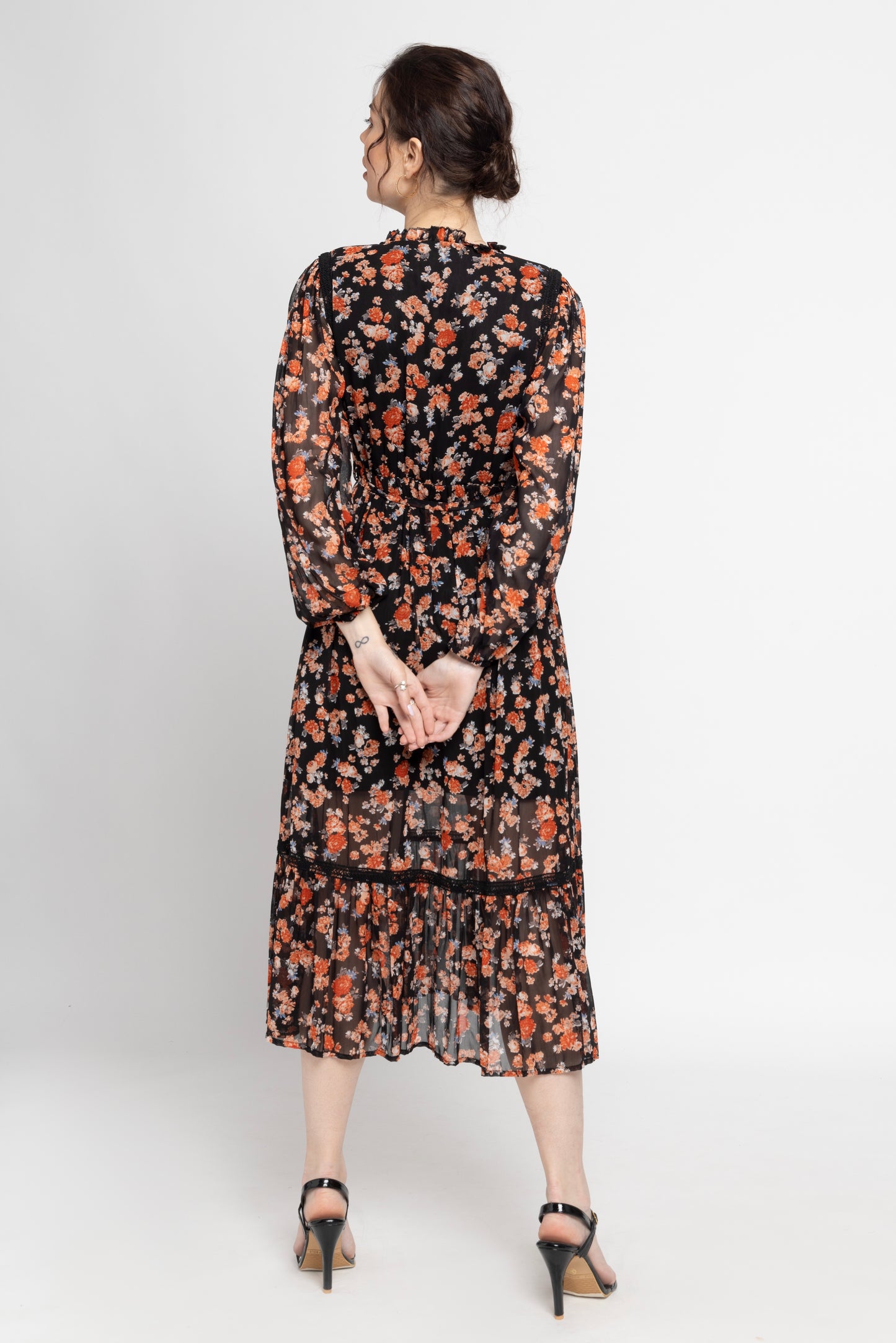 Black Blossom Midi Dress