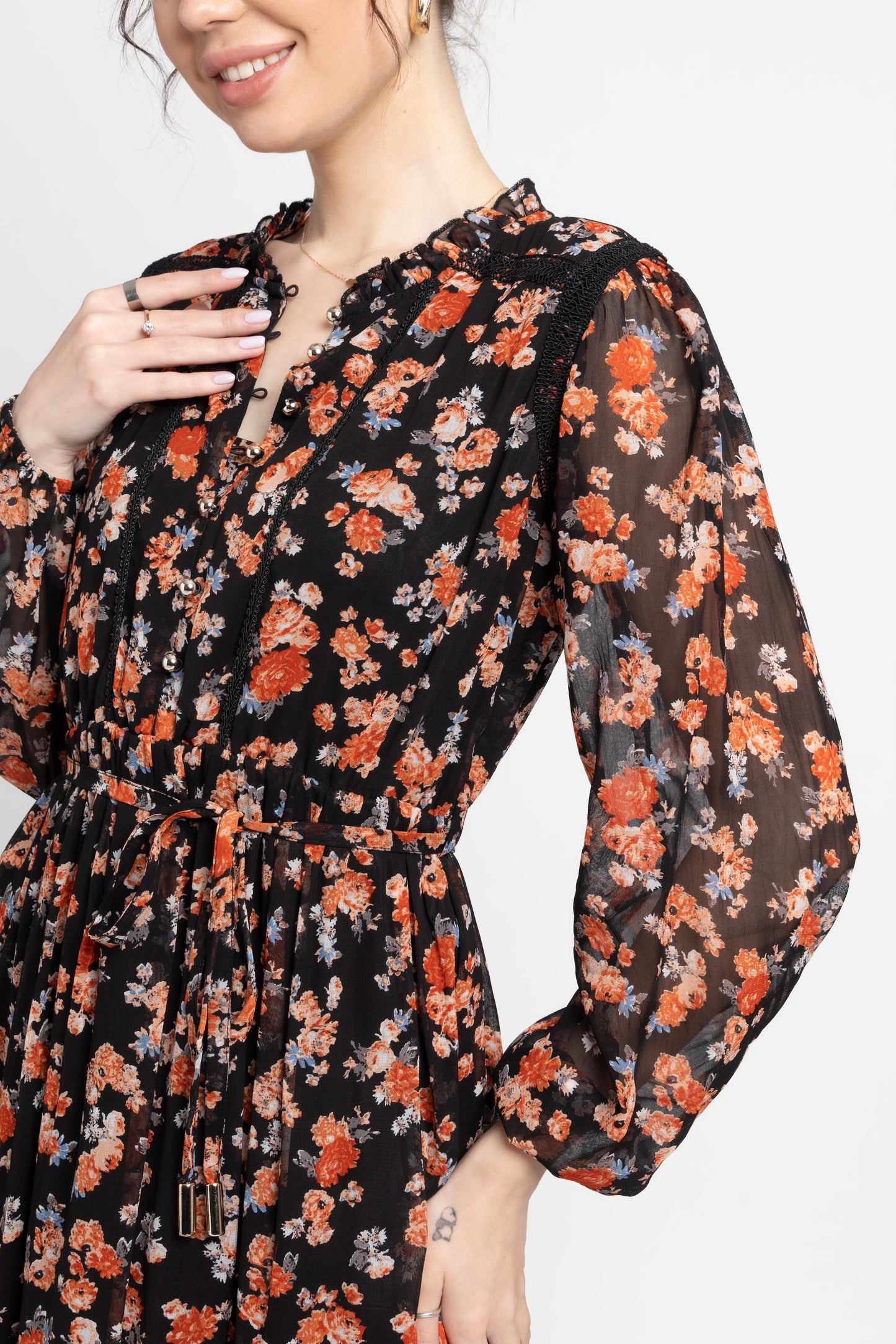 Black Blossom Midi Dress