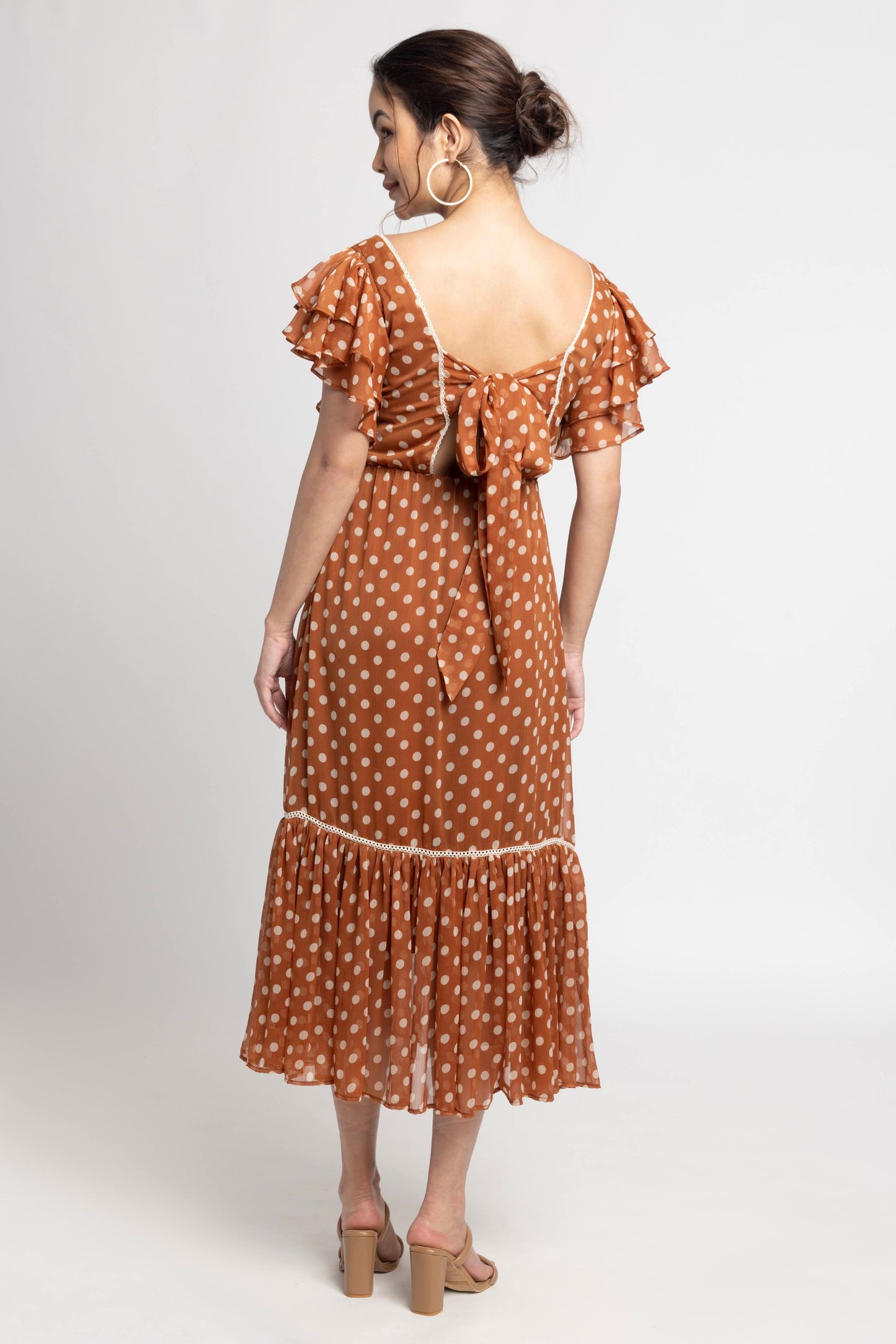 Brown Polka Midi Dress