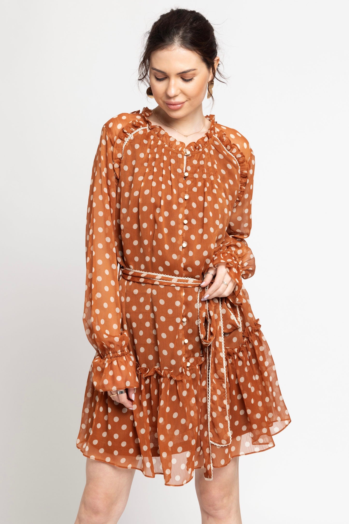 Brown Polka Mini Dress