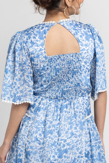 Misty Floral Blue Mini Dress