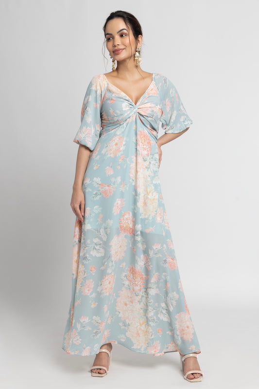 Frost Blue Yoke Maxi Dress