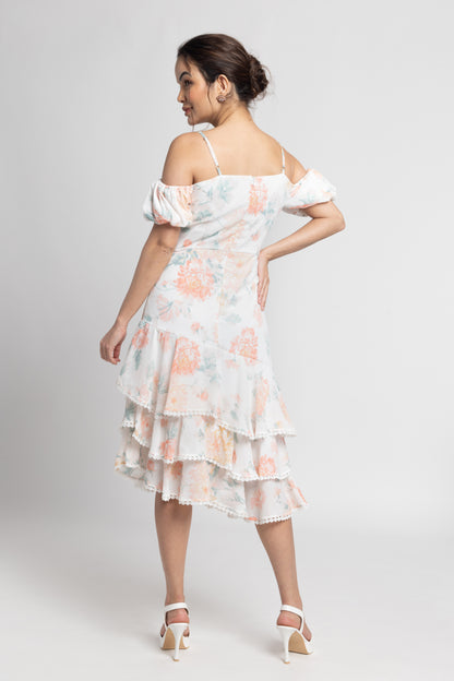 Exquisite Ivory Off-Shoulder Midi Dress