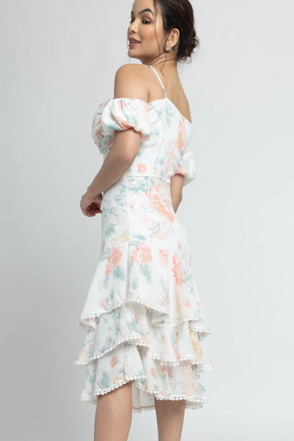 Exquisite Ivory Off-Shoulder Midi Dress