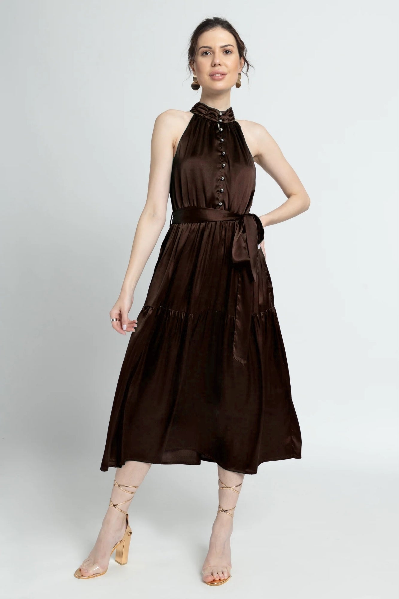 Choco Lustre Halterneck Midi Dress