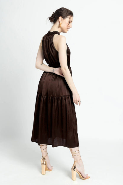 Choco Lustre Halterneck Midi Dress