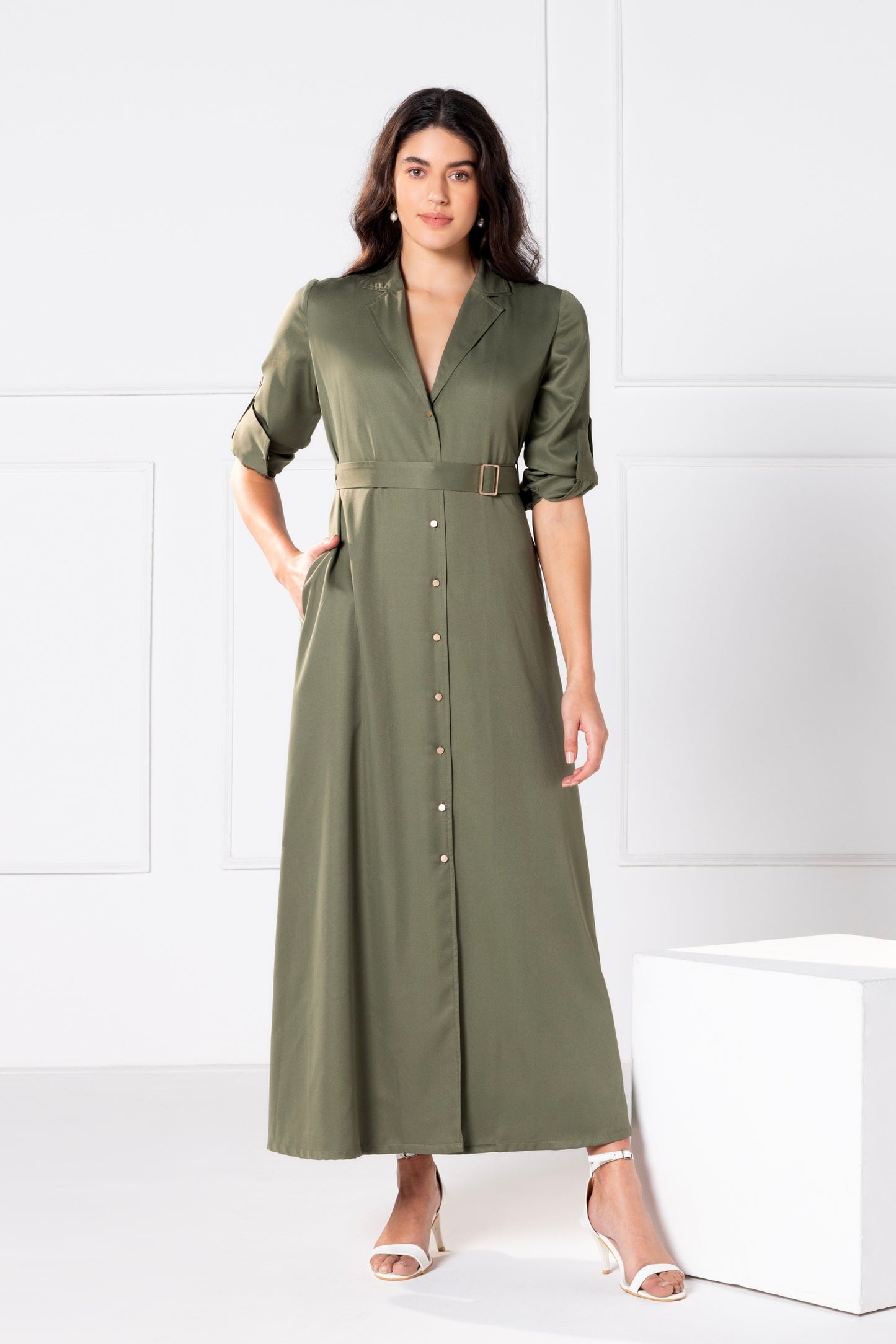 Olive Elegance Maxi Dress