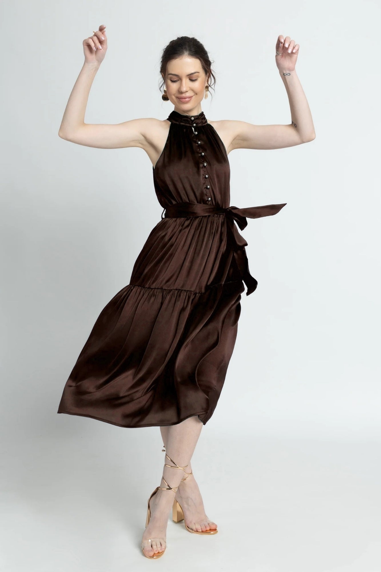Choco Lustre Halterneck Midi Dress