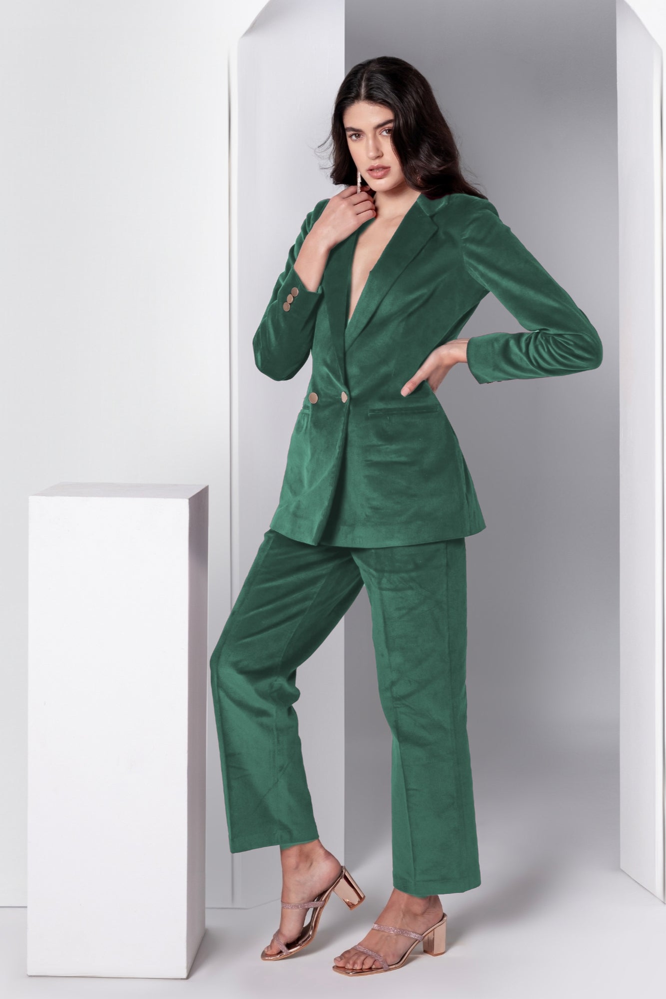 Emerald Charm Corduroy Blazer Set