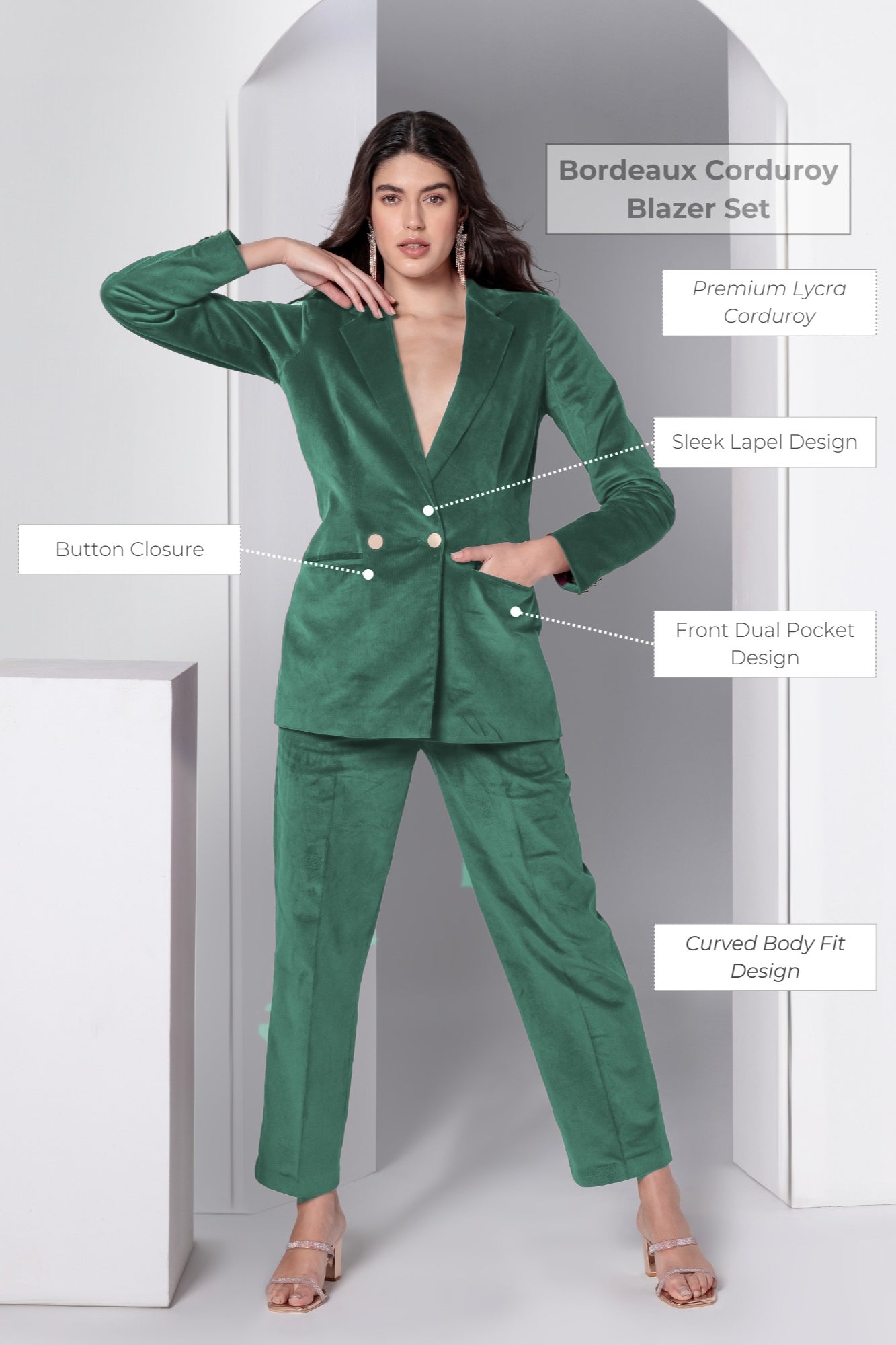 Emerald Charm Corduroy Blazer Set