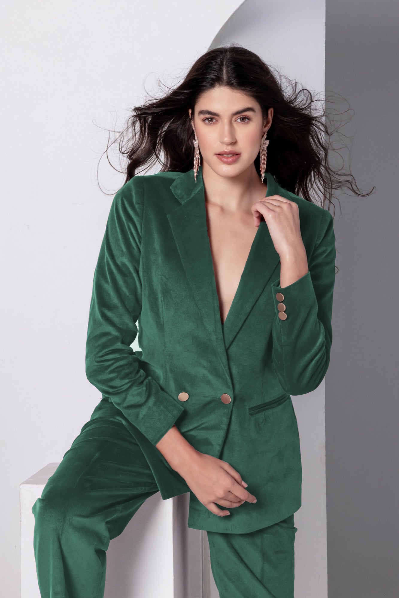 Emerald Charm Corduroy Blazer Set