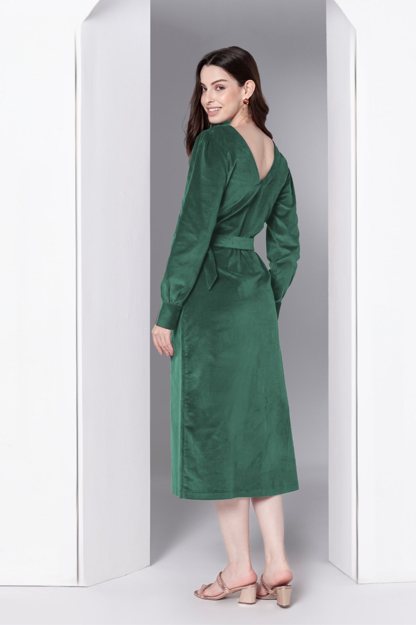 Emerald Grace Corduroy Midi Dress