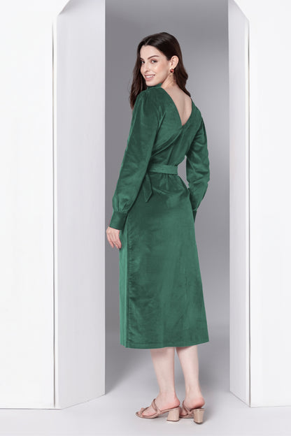 Emerald Grace Corduroy Midi Dress